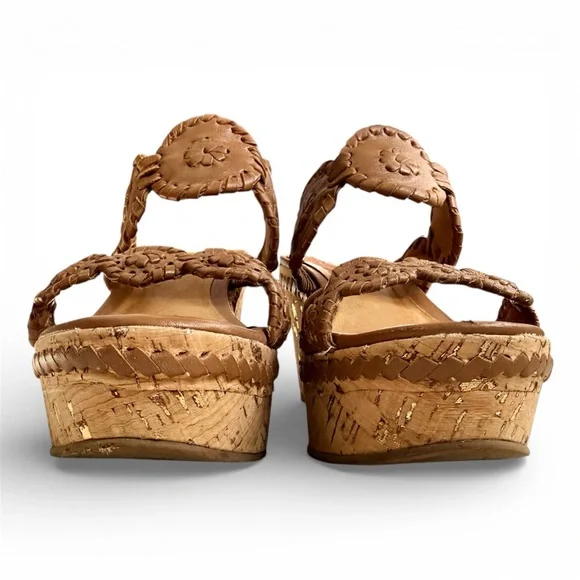 Jack Rogers Leigh Cognac Brown Leather Cork Wedge Sandals Women’s size 5 - Picture 7 of 11